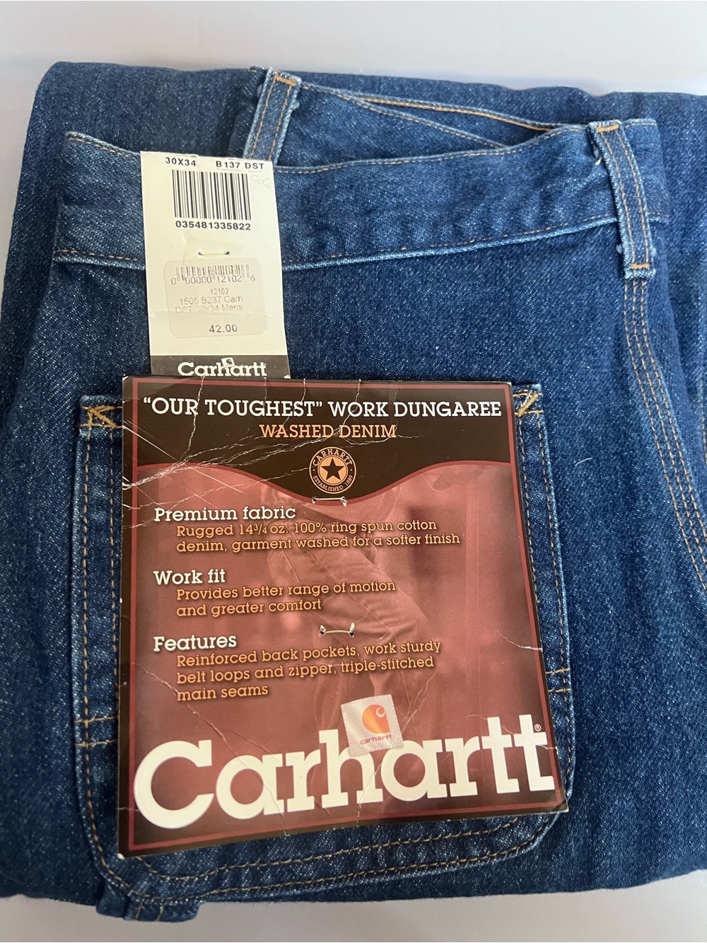 30W x 34L CARHARTT Tall work dungaree denim construction heavy duty tool jeans